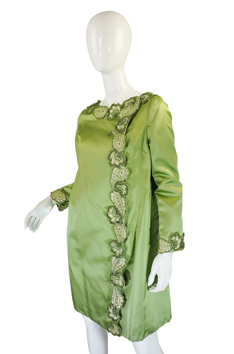 1950s Beaded Edge Green Coat Dress