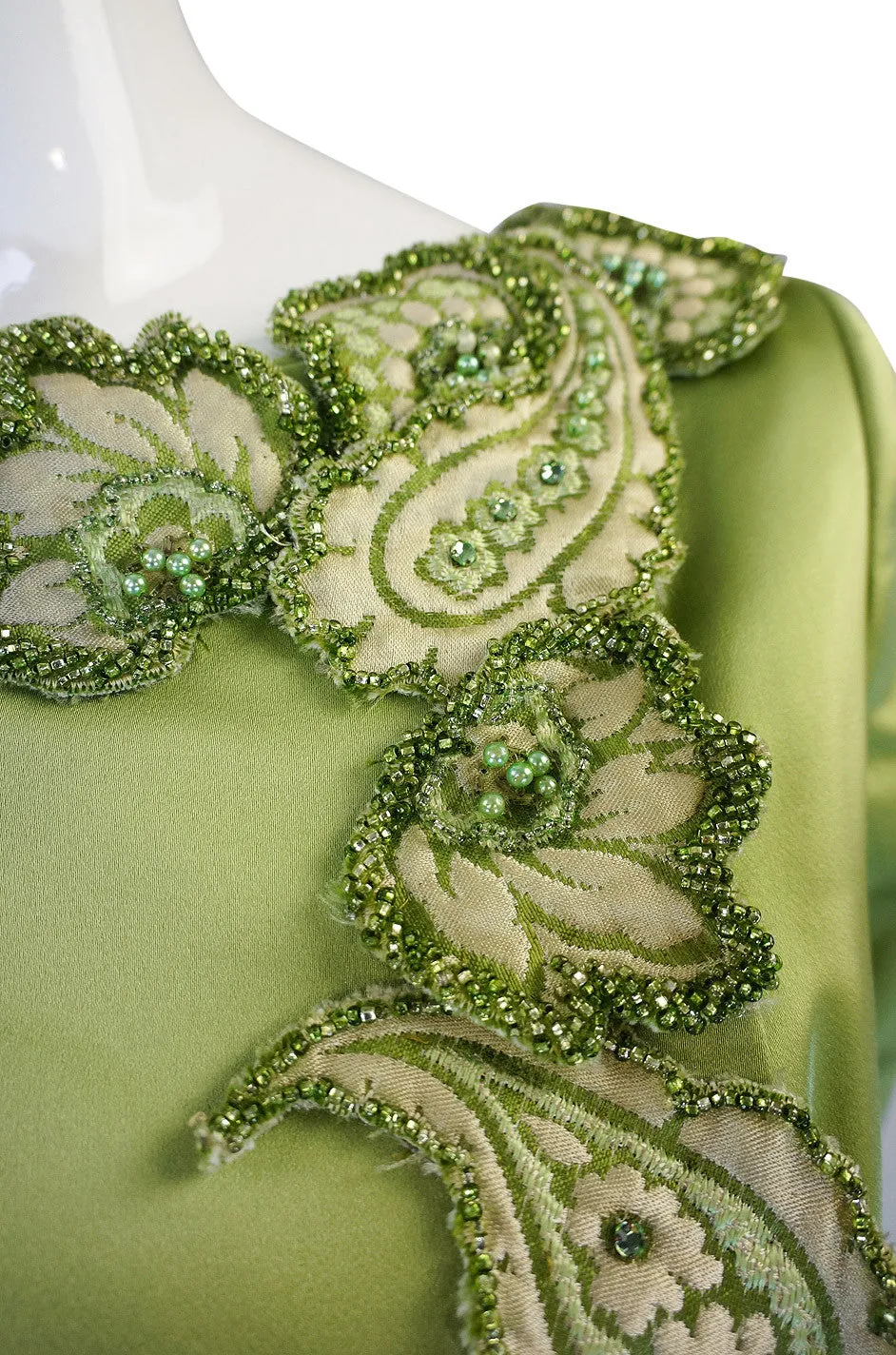 1950s Beaded Edge Green Coat Dress