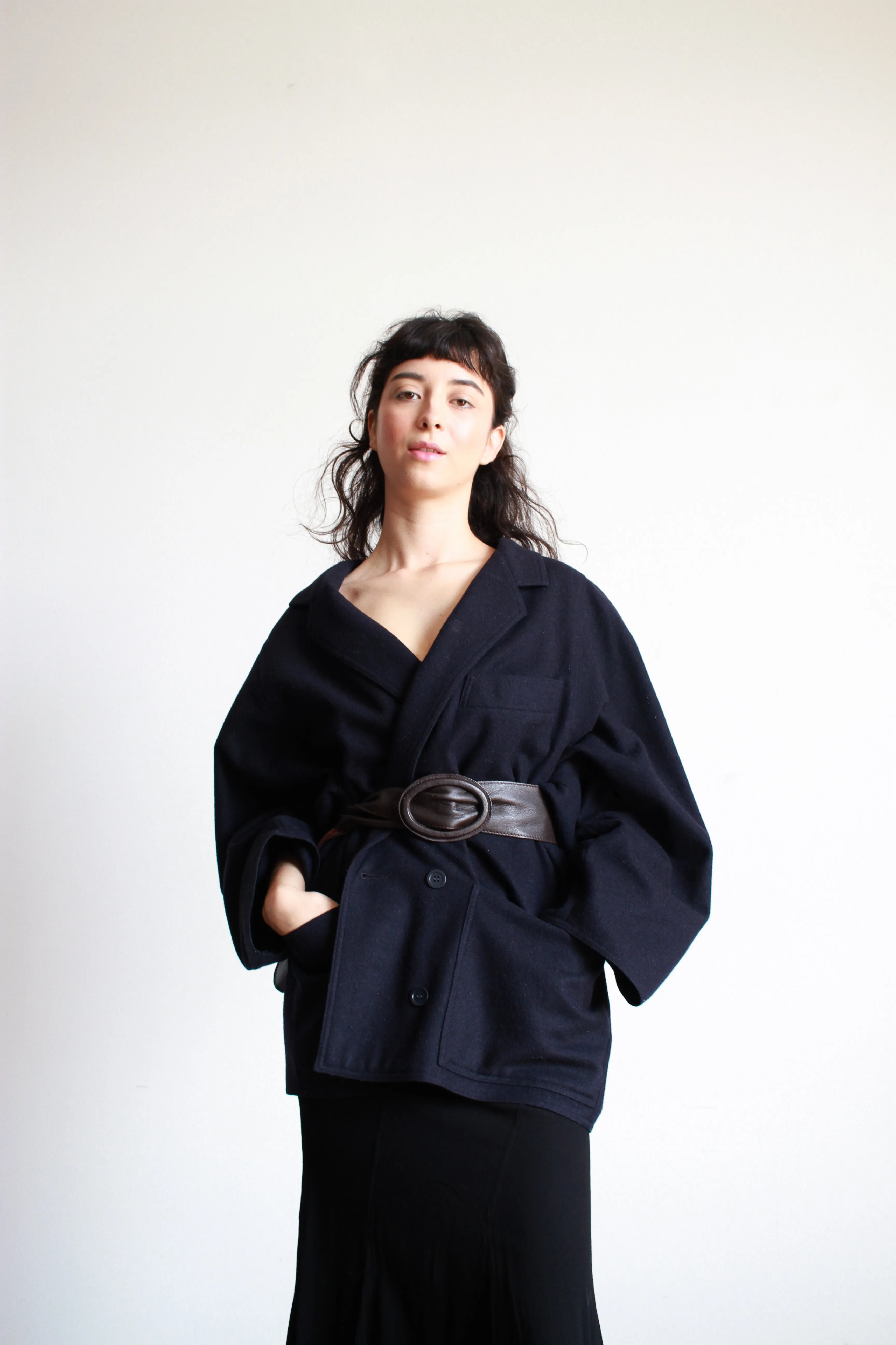 1980s Indigo Wool Oversized Coat