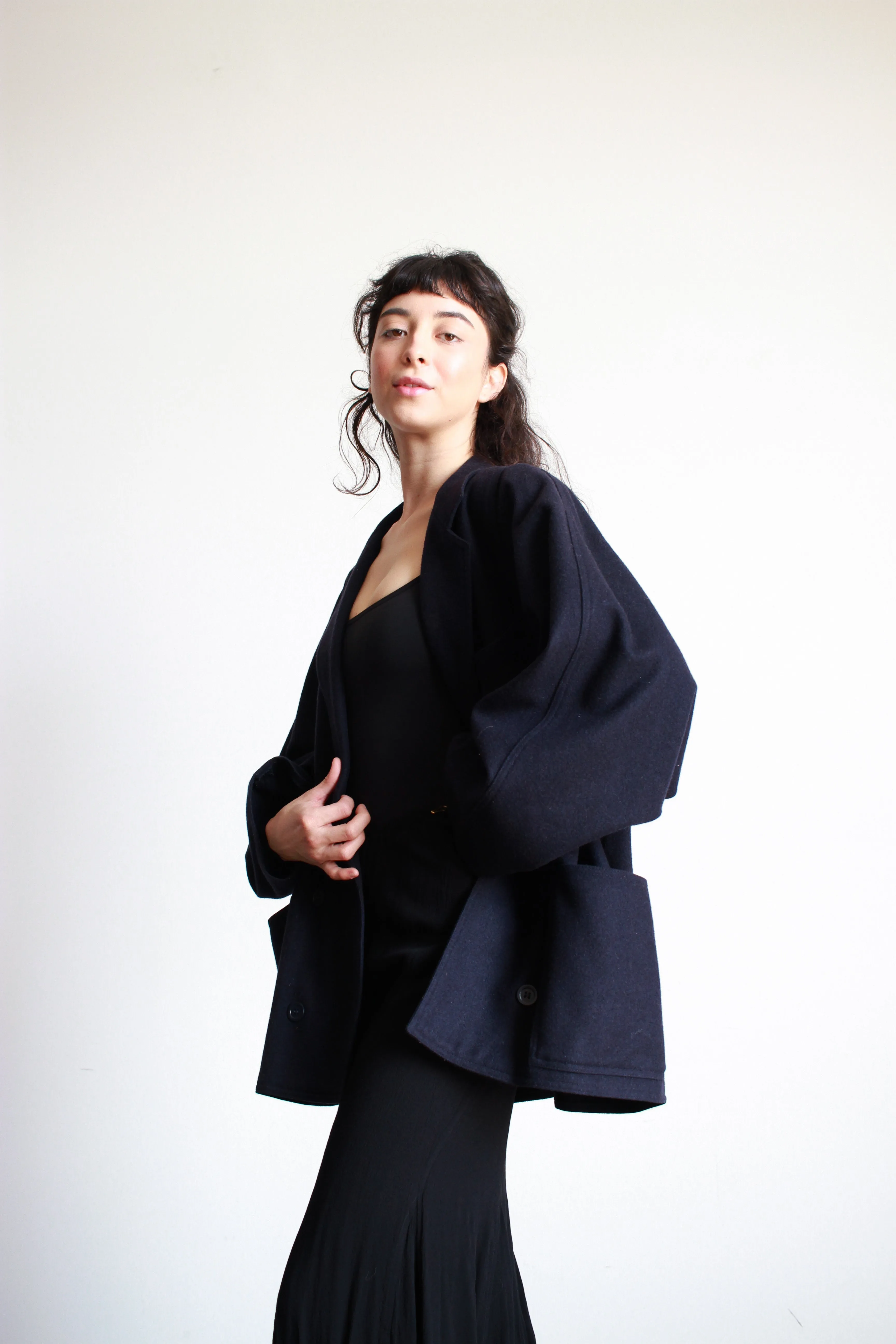 1980s Indigo Wool Oversized Coat