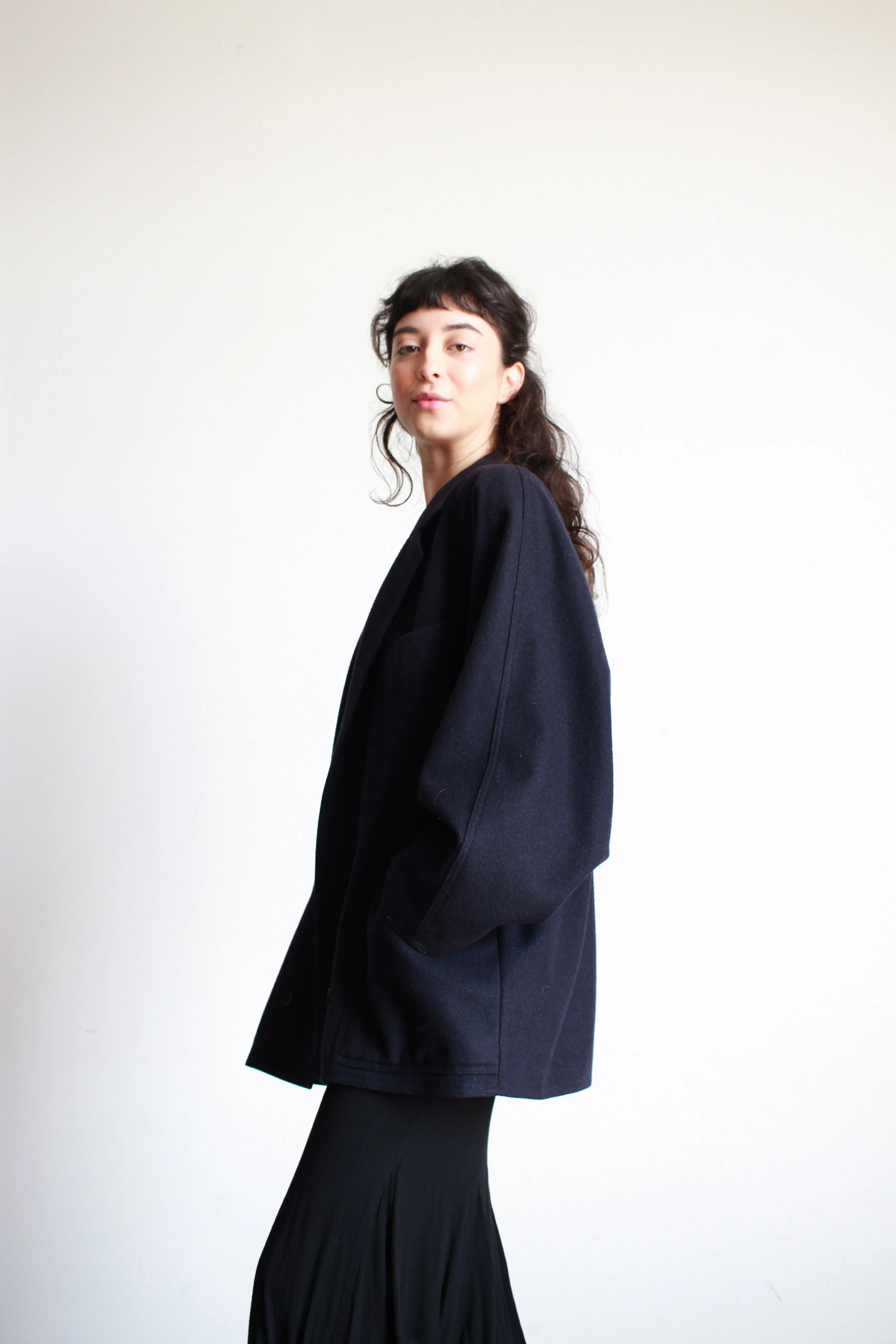 1980s Indigo Wool Oversized Coat