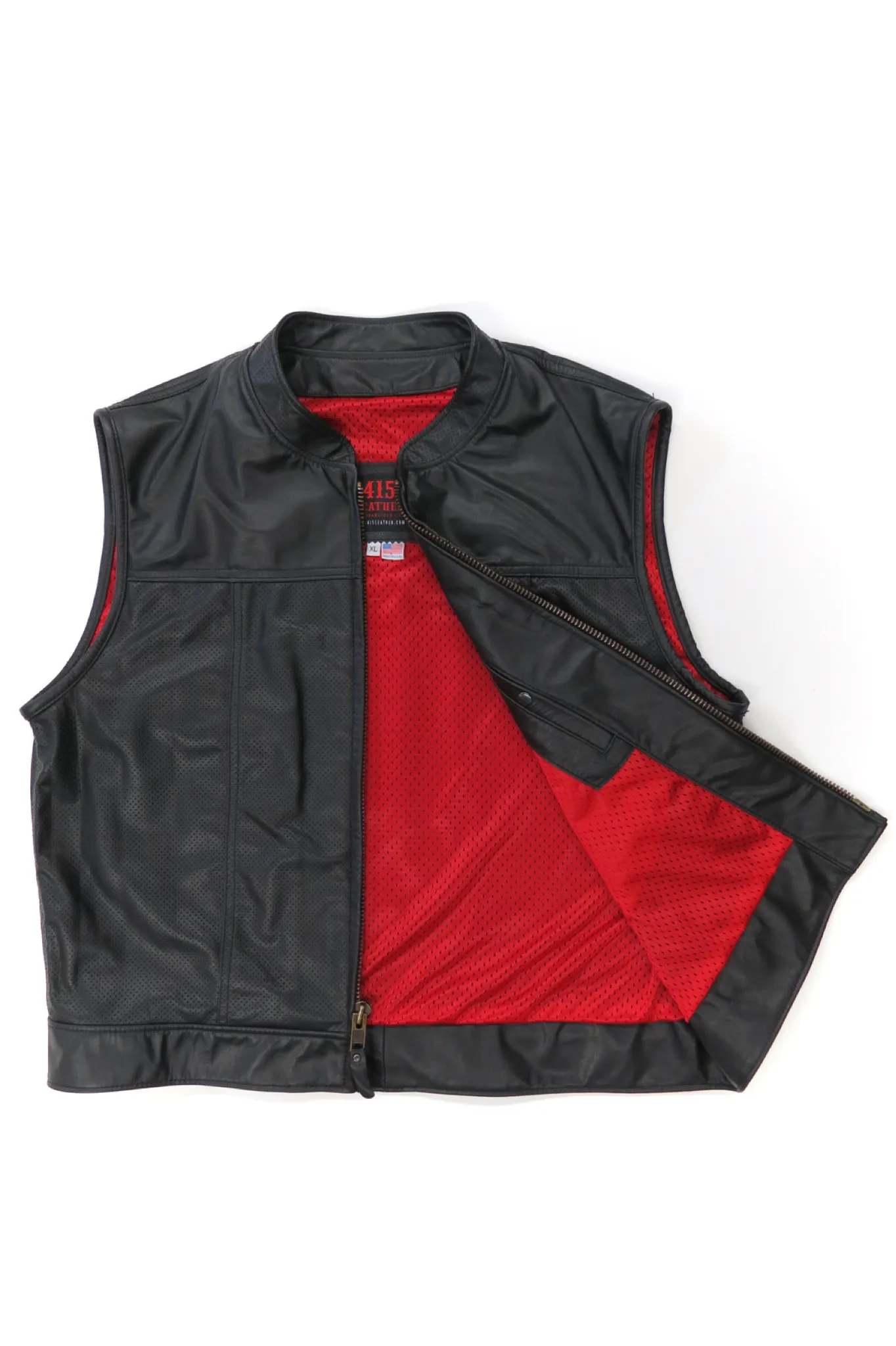 415 Leather Perforated Cowhide Zipper Vest