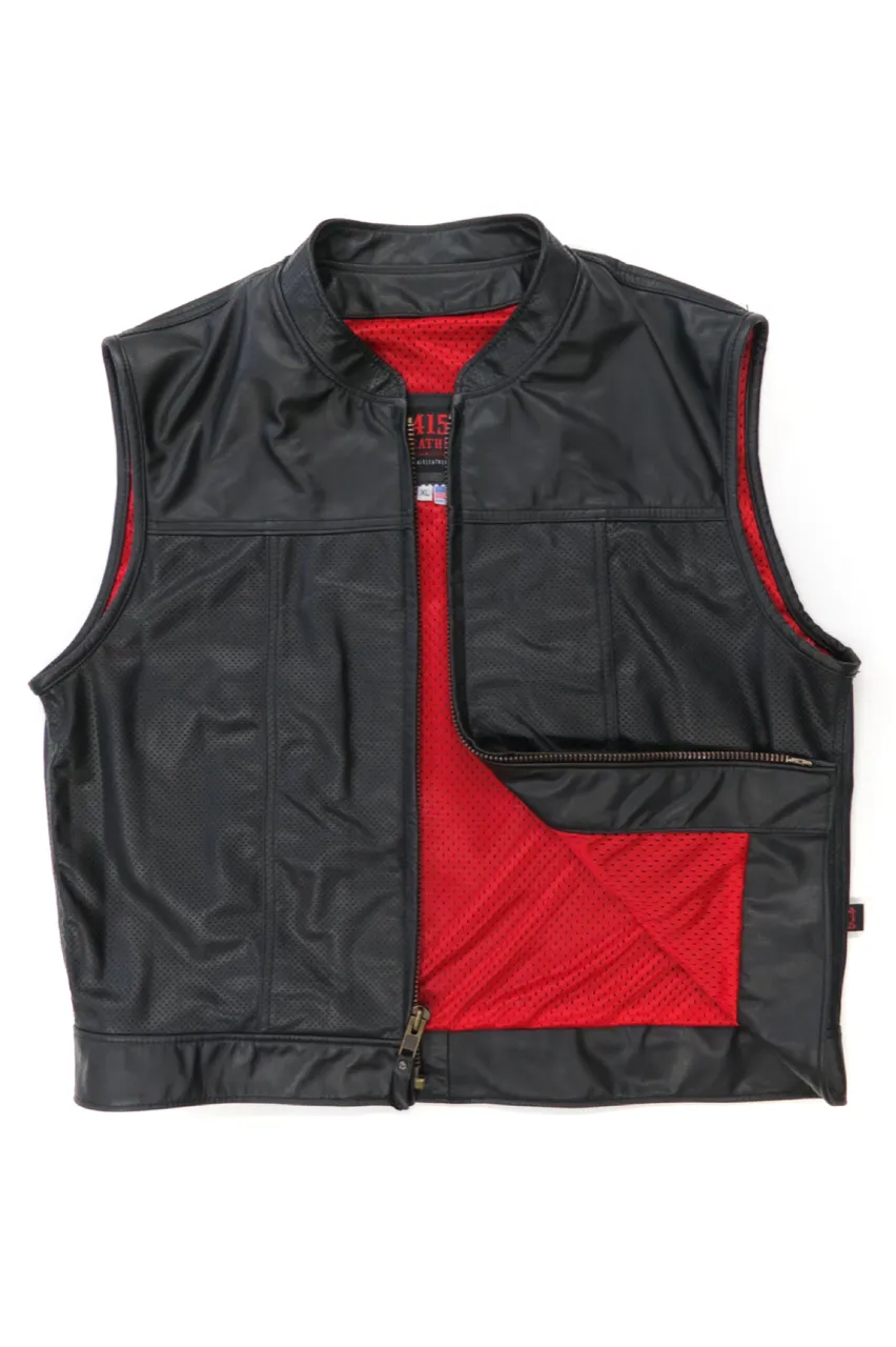 415 Leather Perforated Cowhide Zipper Vest