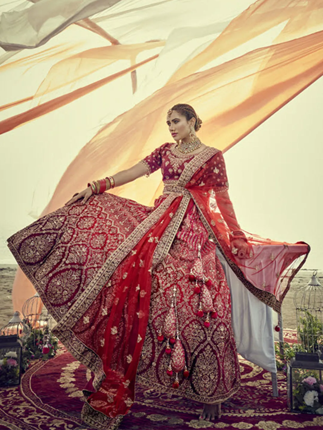 A beautiful maroon micro velvet lehenga skirt with 3d handcrafted blouse & net duppatta