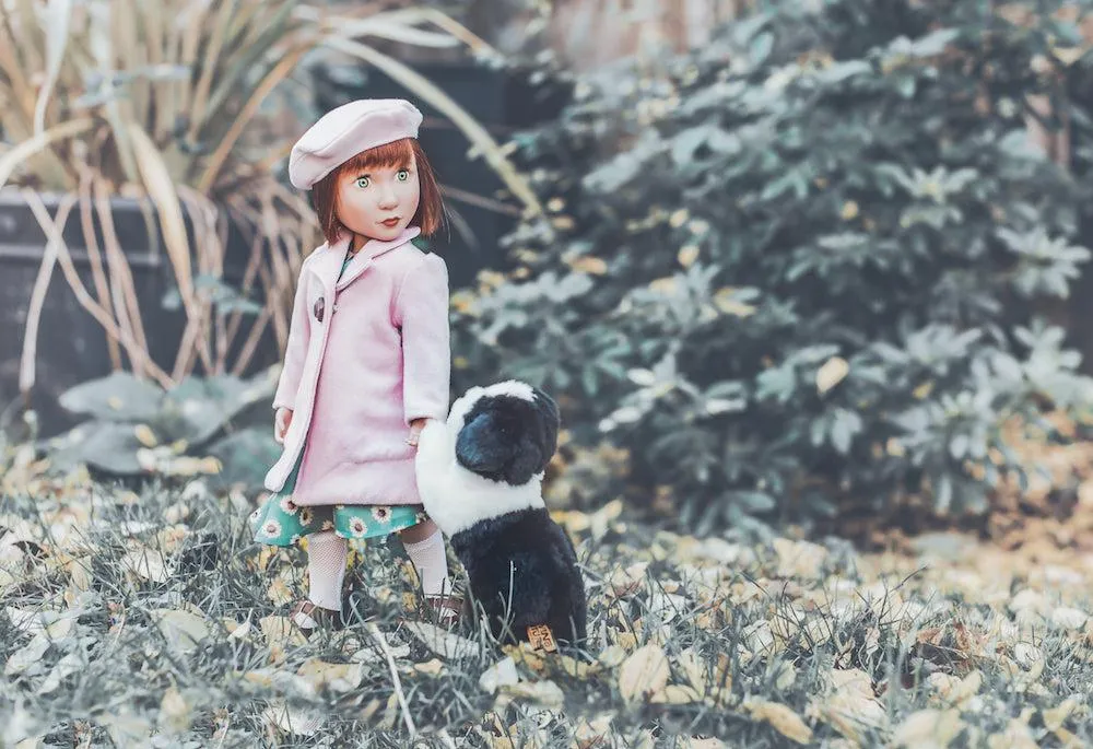 A Girl for All Time 1940s Pink Coat and Beret for 16 inch British dolls