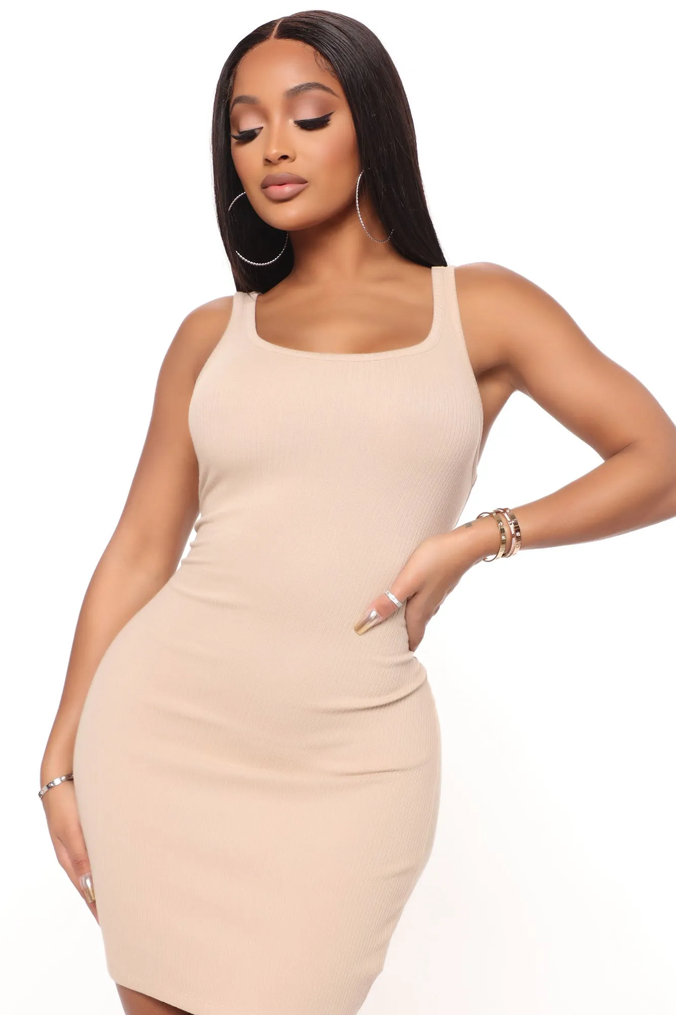 Abigail Ribbed Mini Dress - Taupe