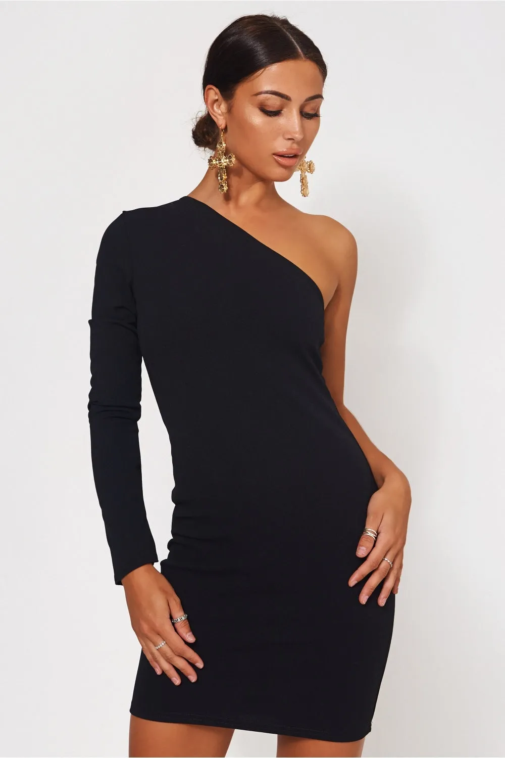 Alexa Black One Shoulder Mini Dress