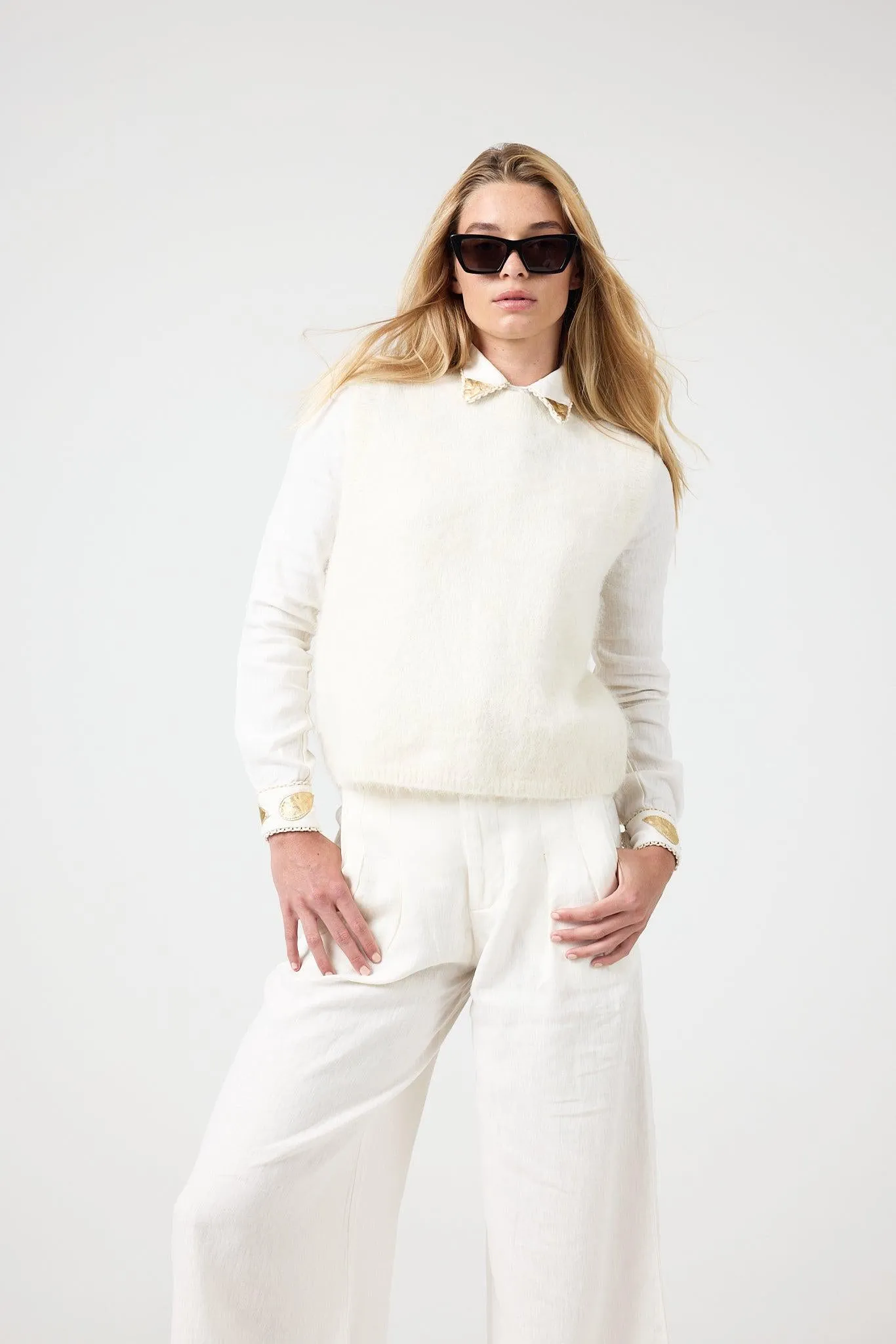 Alpaca Knitted Vest- Off-White