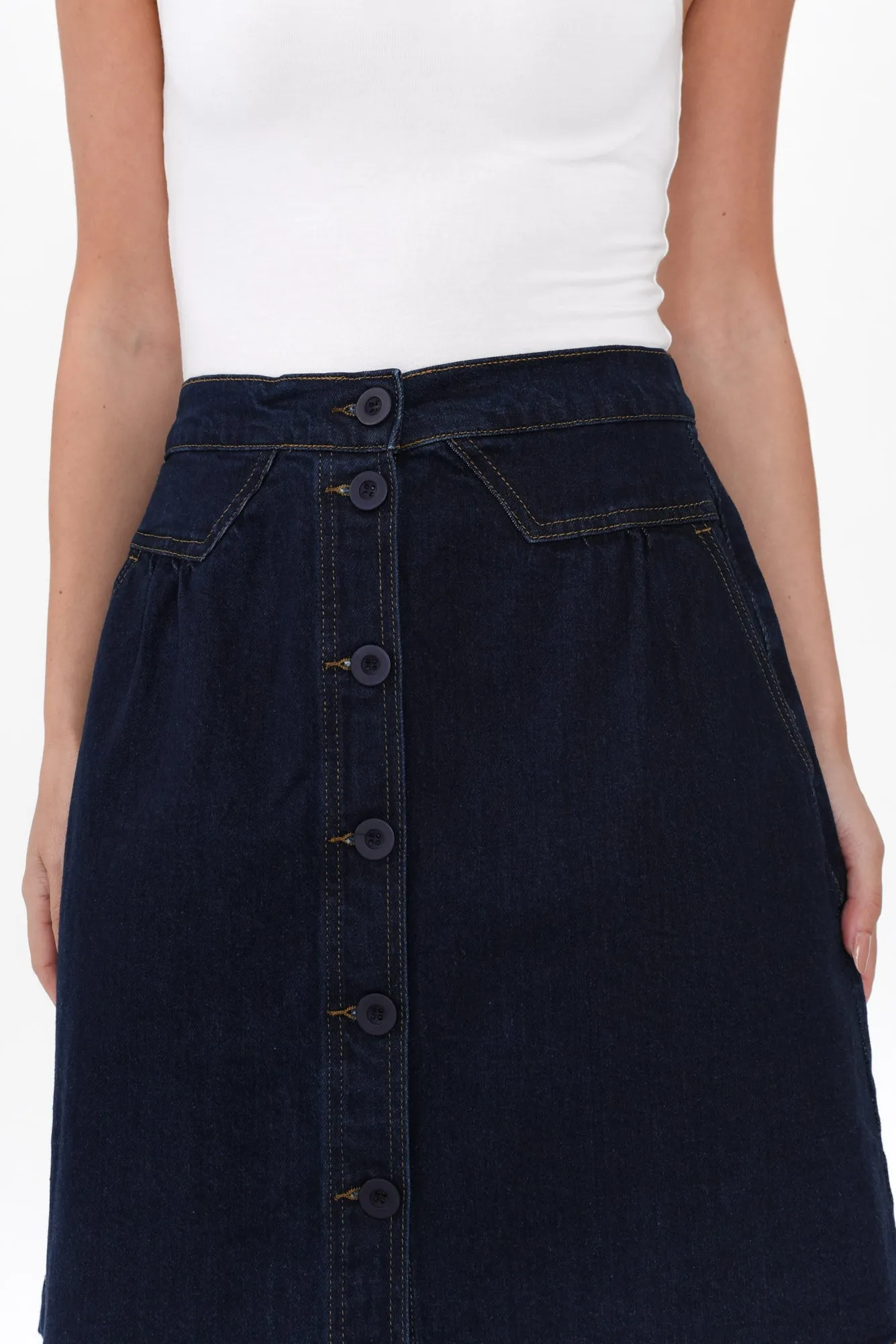 Amanda Dark Blue Stretch Denim Skirt