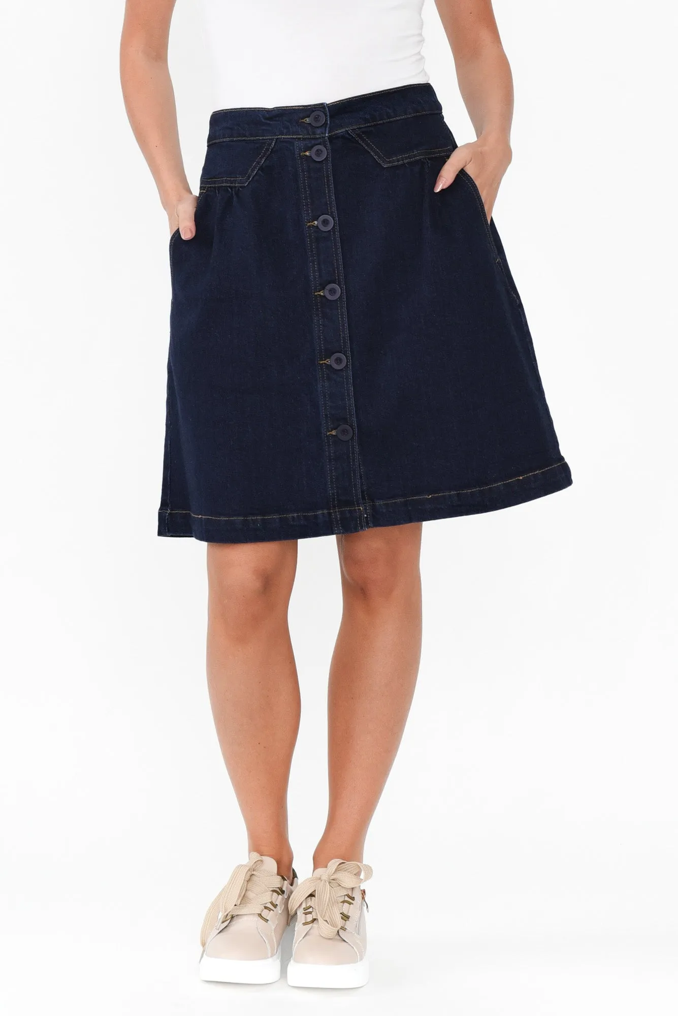 Amanda Dark Blue Stretch Denim Skirt