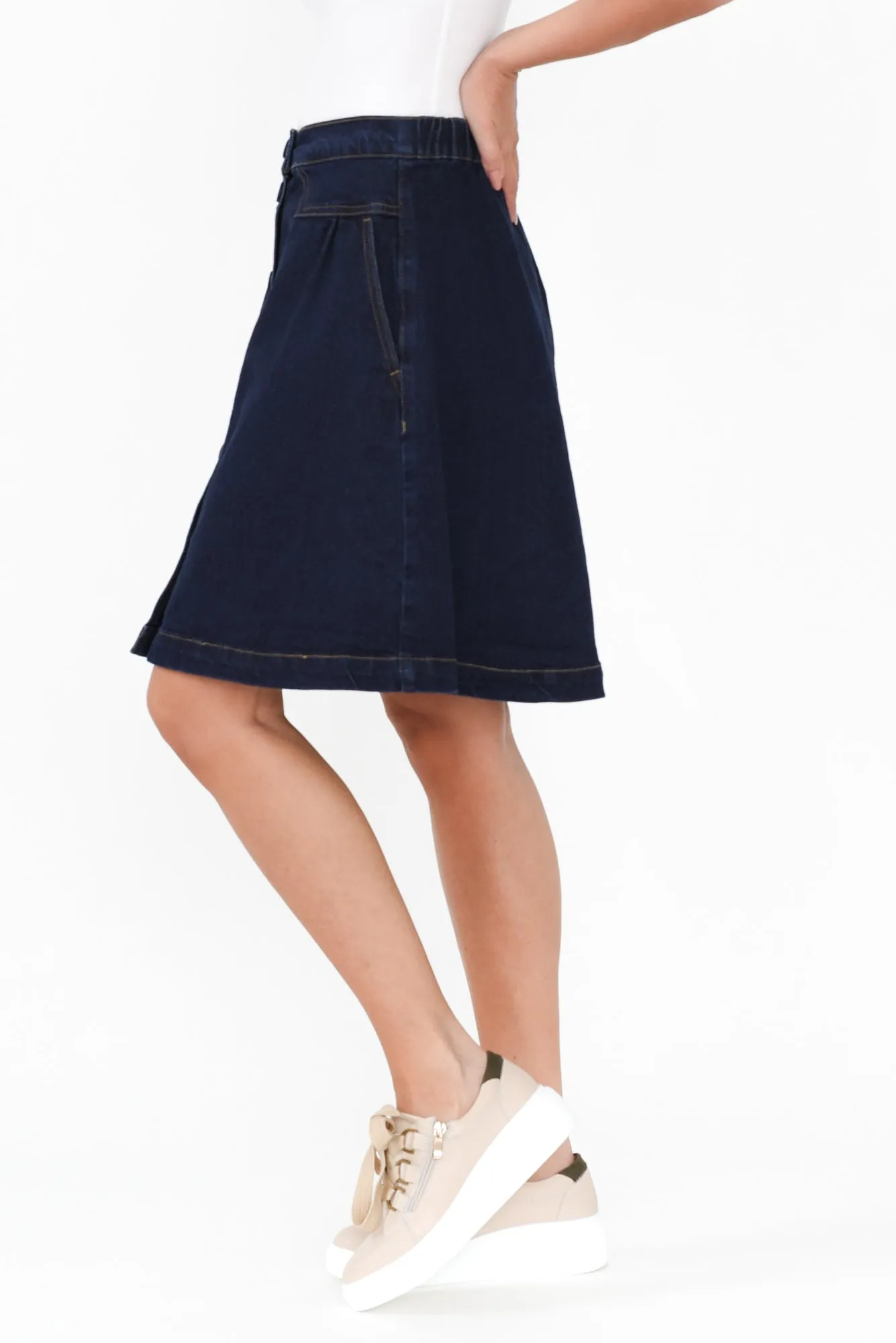 Amanda Dark Blue Stretch Denim Skirt