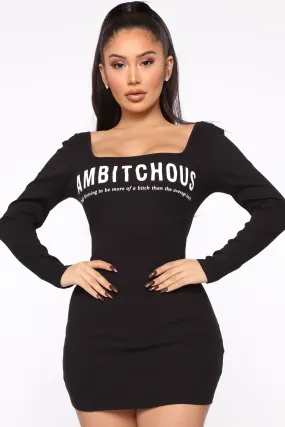 Ambitchous Ribbed Mini Dress - Black