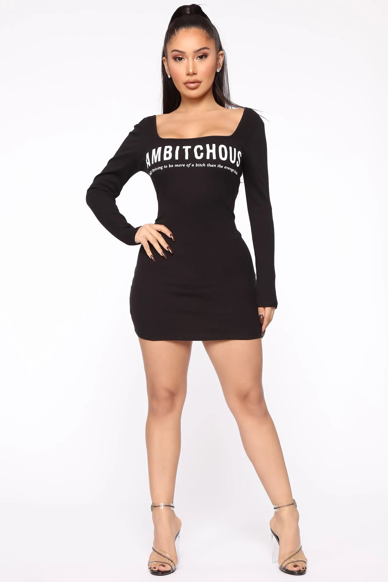 Ambitchous Ribbed Mini Dress - Black