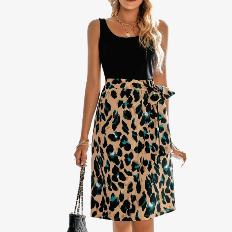 Animal Print Dresses Sleeveless A Line Midi Dress