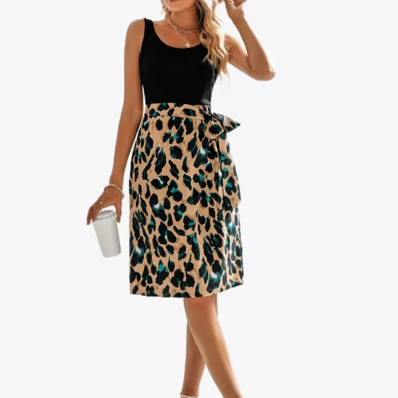 Animal Print Dresses Sleeveless A Line Midi Dress