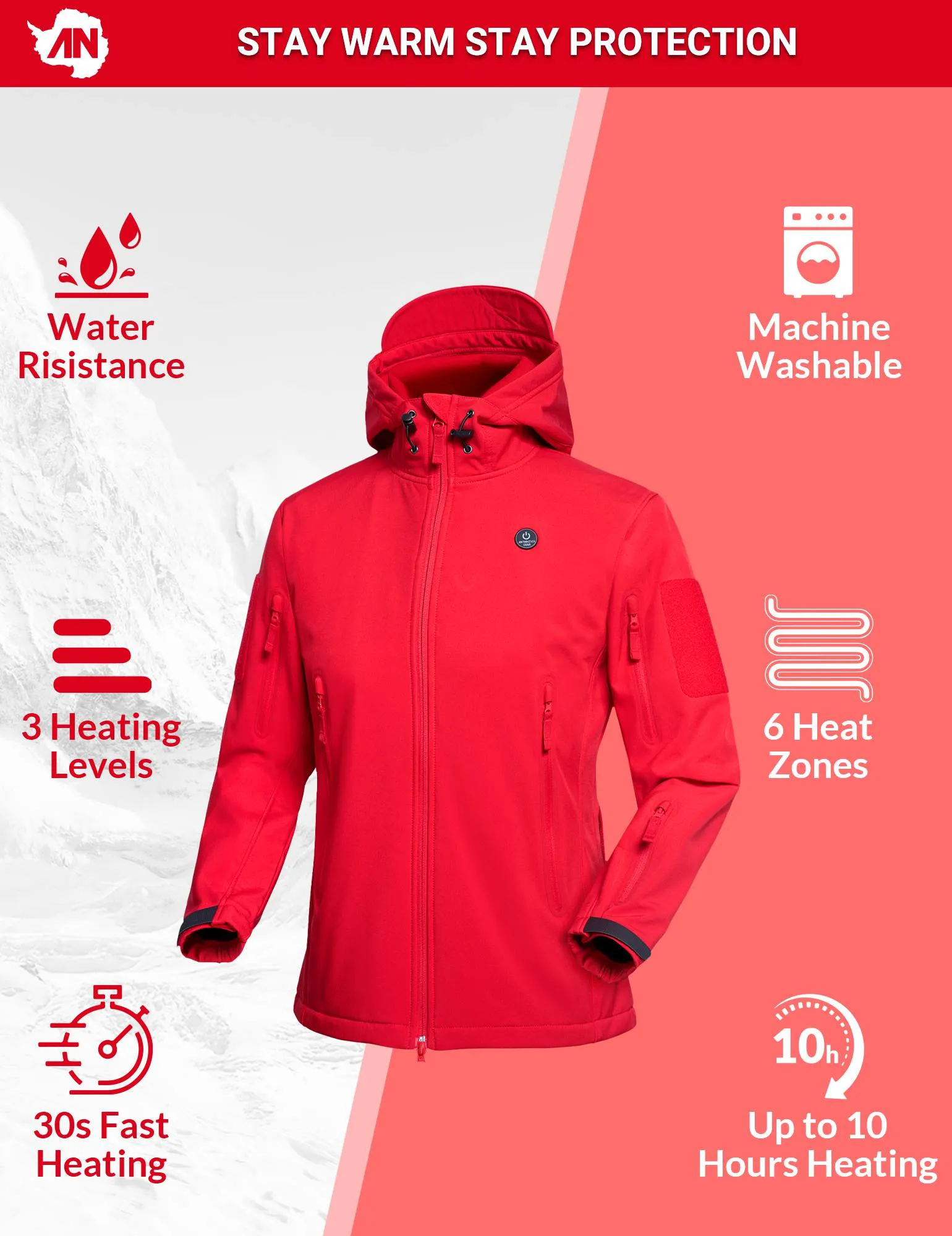 ANTARCTICA GEAR Heated Jacket for Women, Winter Coat Soft Shell Heating Hood Jacket