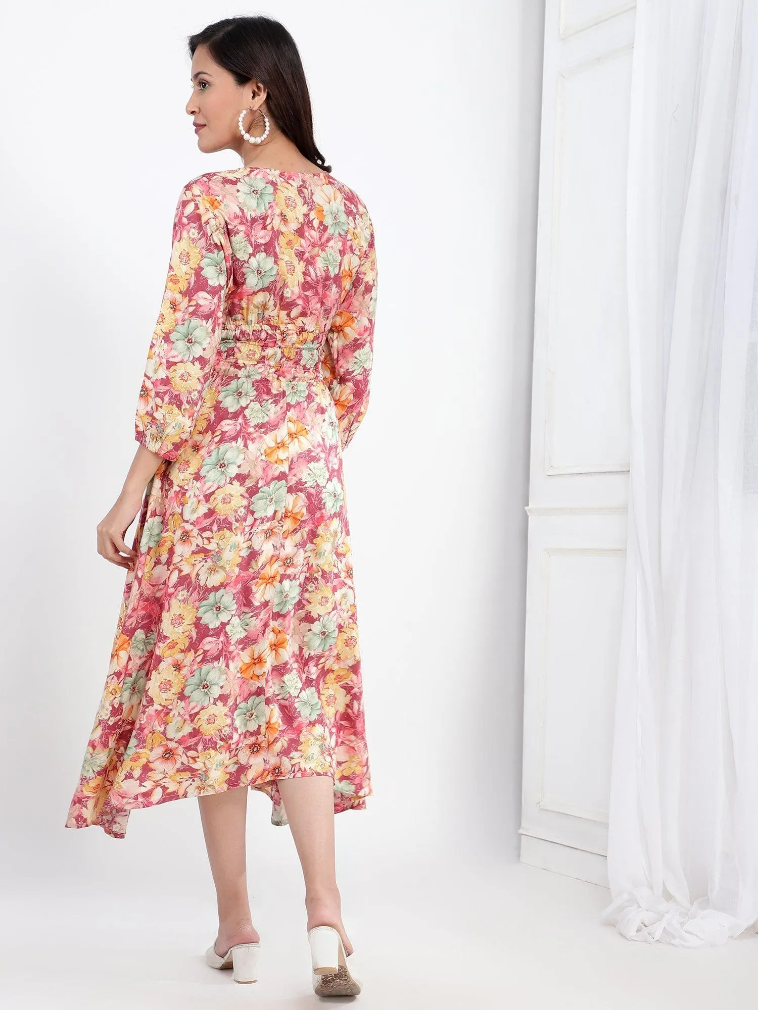 Avya Floral Printed A-Line Midi Dress