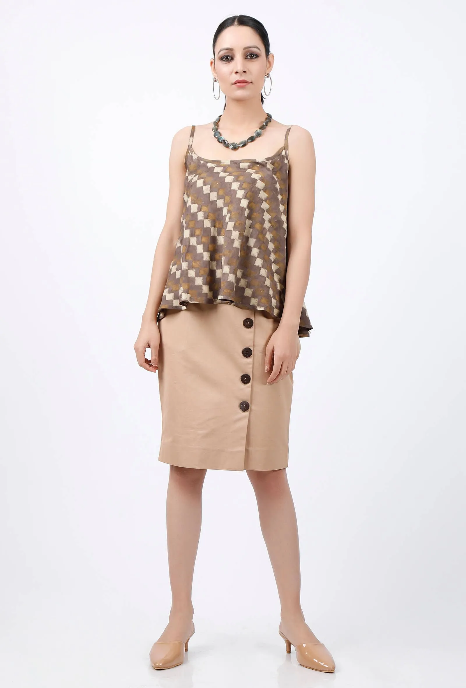 Beige gabardine formal skirt