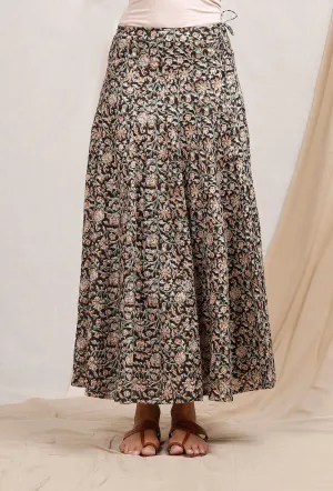 Black And Beige Kalamkari Cotton Skirt