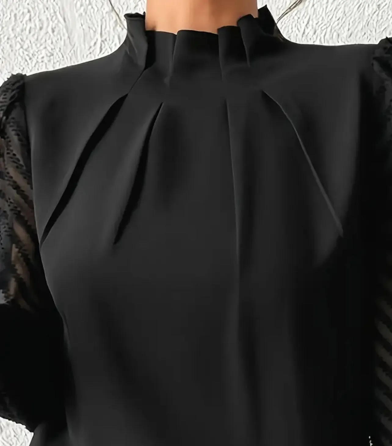 Black Blouses with Lice Sleeves, Ruffle Collars