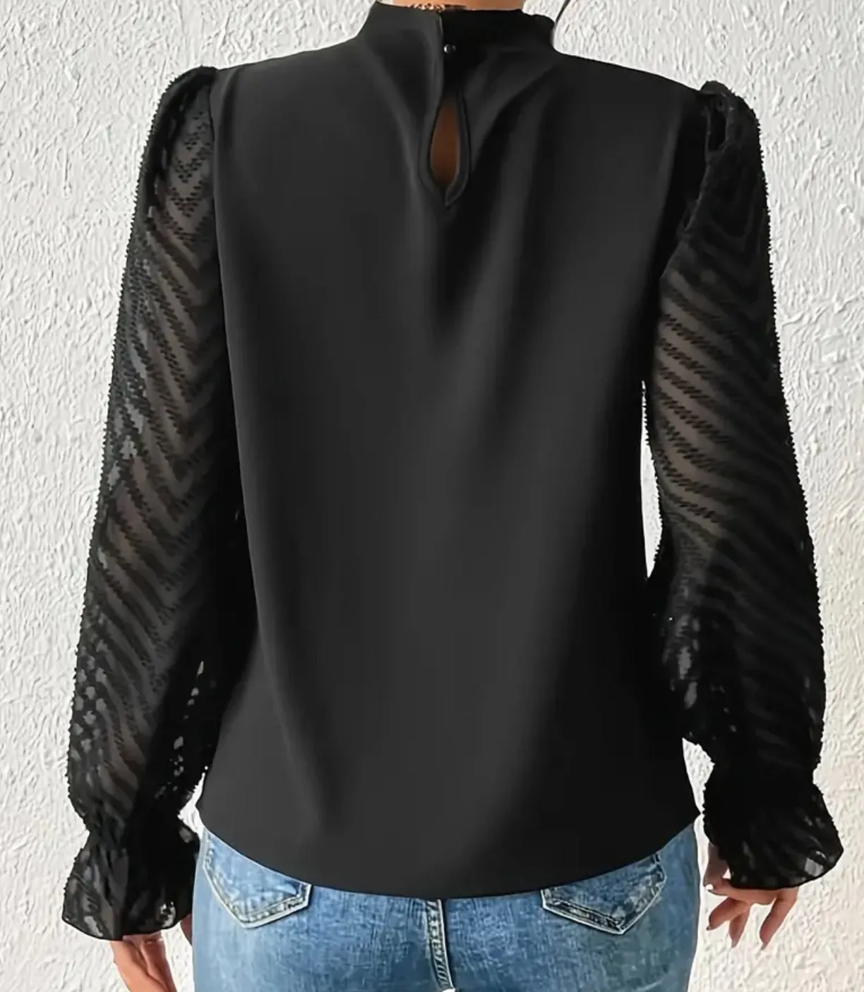 Black Blouses with Lice Sleeves, Ruffle Collars