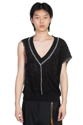 Black Mario Summer Shaggy V-Neck Vest