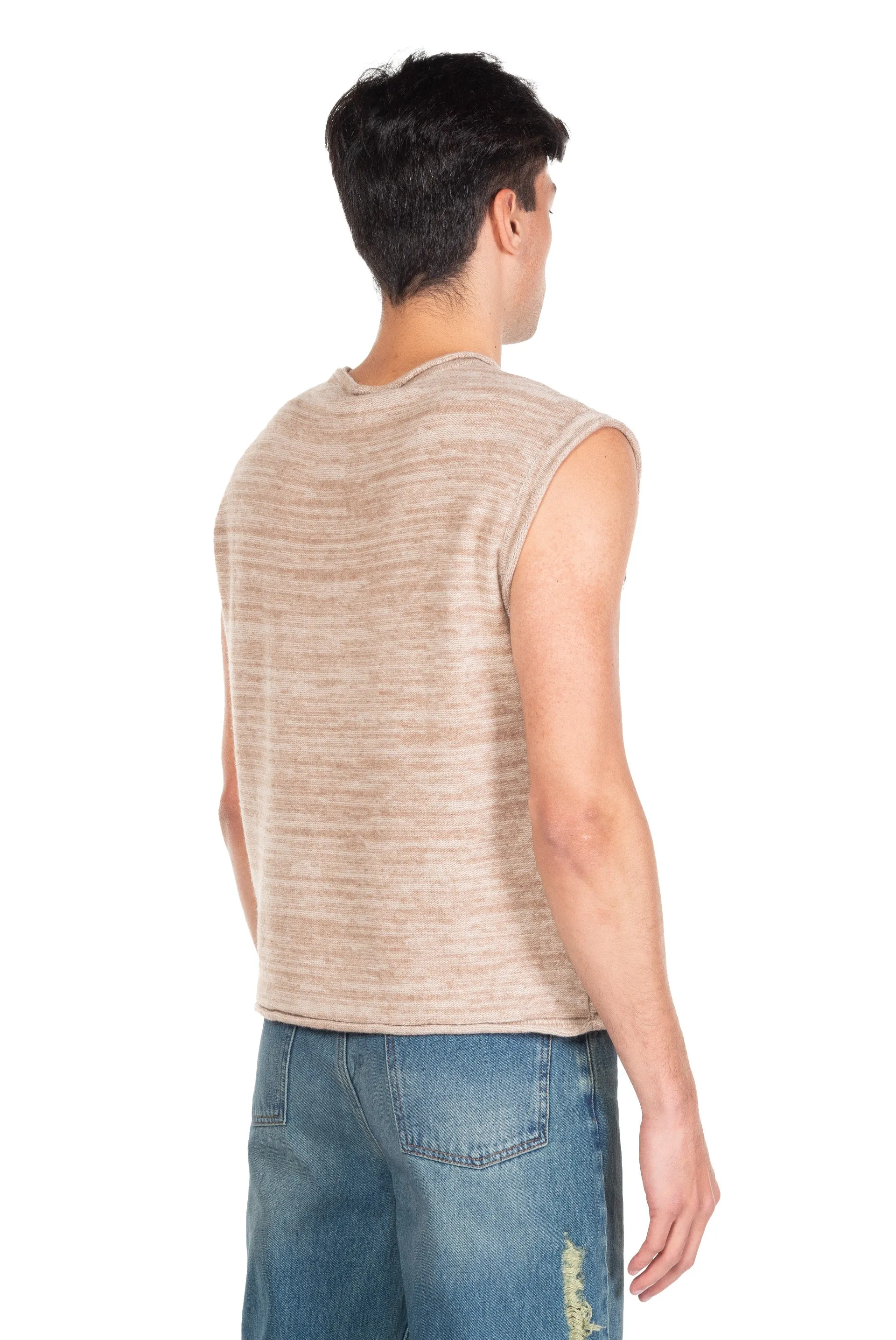 Blotch Intarsia Crew-neck Vest Beige