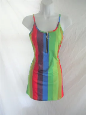 Bodycon Striped Tank Top DRESS Mini S Zip RAINBOW PRIDE LGBTQ