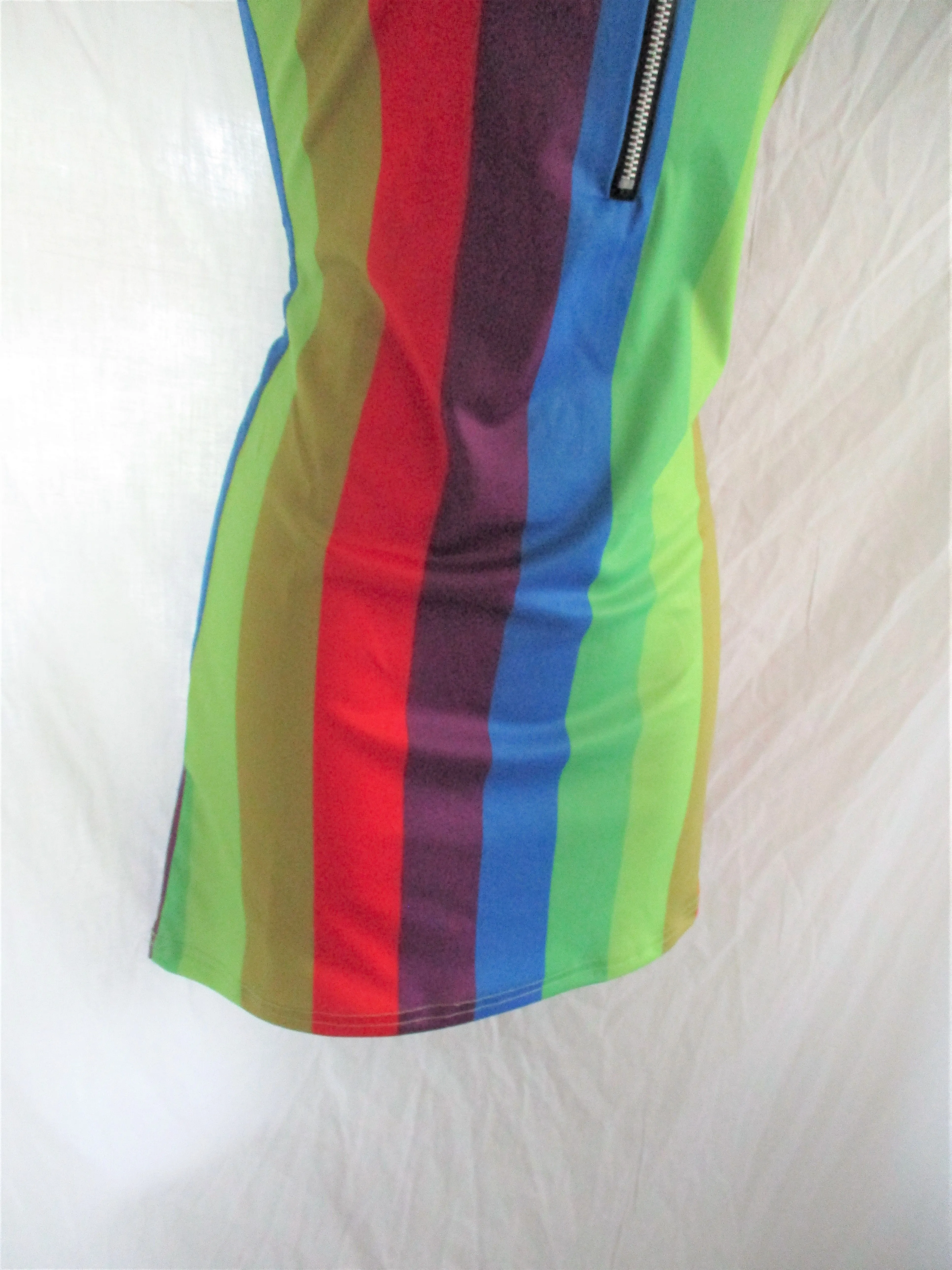 Bodycon Striped Tank Top DRESS Mini S Zip RAINBOW PRIDE LGBTQ