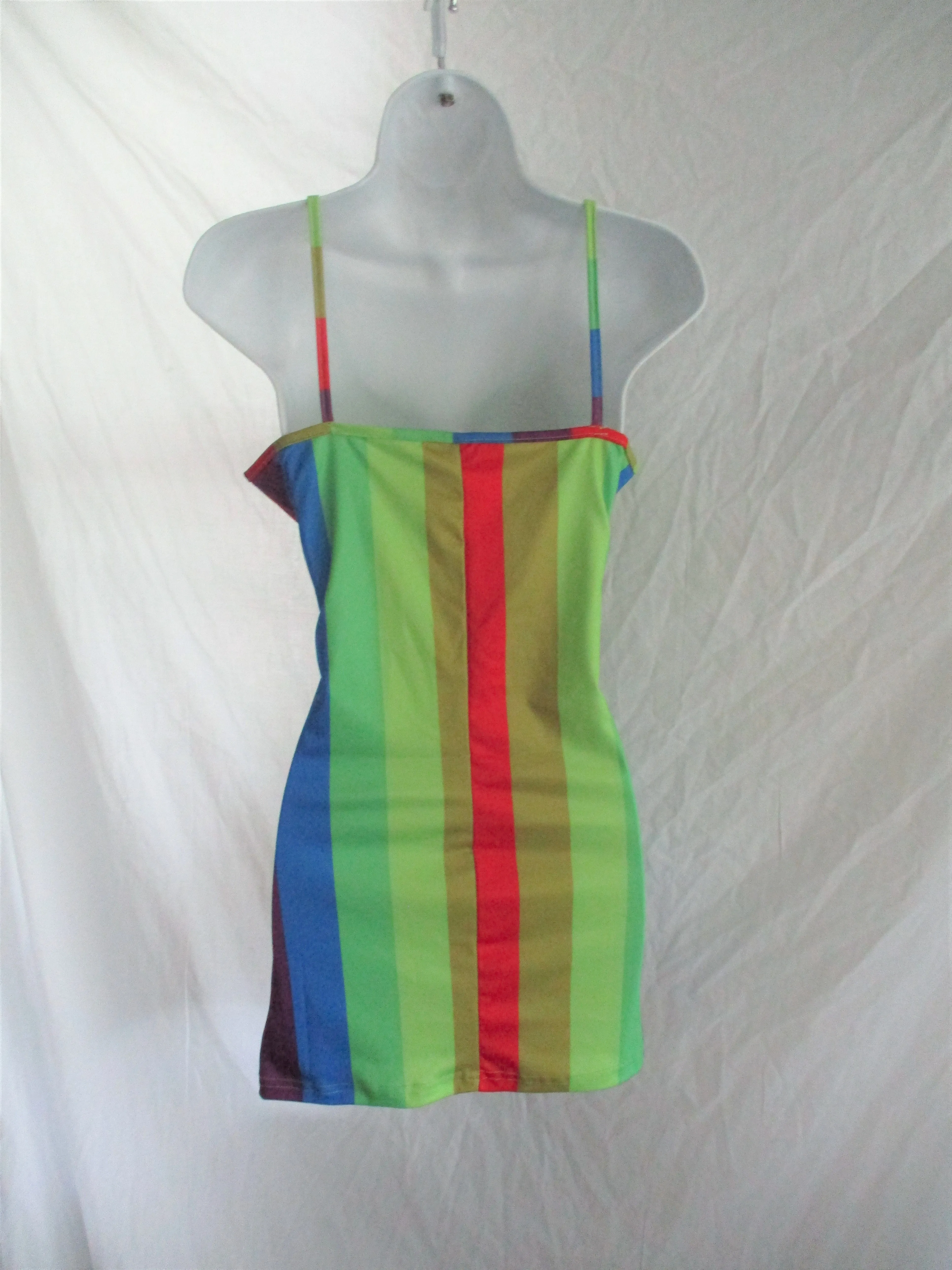 Bodycon Striped Tank Top DRESS Mini S Zip RAINBOW PRIDE LGBTQ