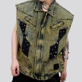 Boho style men's denim vest