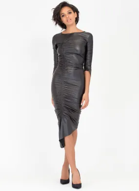 Bold Show Coated Ruched High-Low Dress