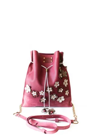 Burgundy Floral Suede Pouch Bag