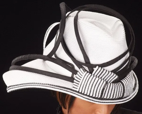 BW0768-White/black ladies straw hat (AVAILABLE IN BLACK)