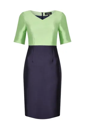 Chartreuse/Navy Sateen Dress - Amelia