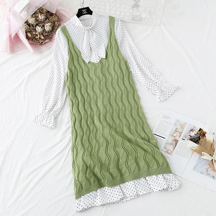 College storm point skirt   knitted vest two-piece suit female  3854