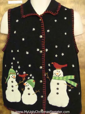 Corny Black Christmas Sweater Vest with Snowmen