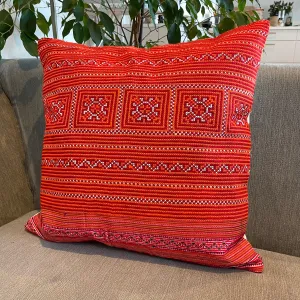 Cross-stitched embroidery cushion cover, handmade fabric, authentic tribal fabric