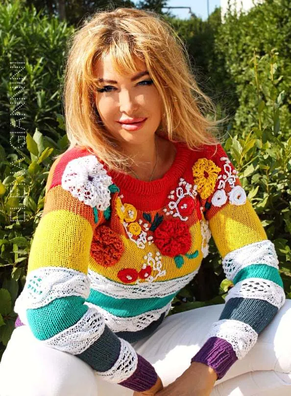 Designer Hand Knitted Sweater with Embroidery