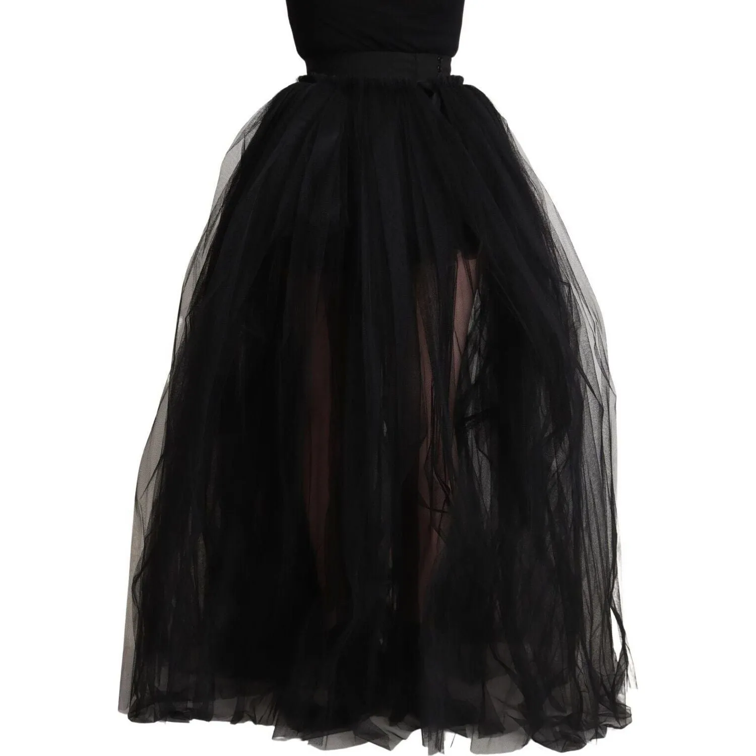 Dolce & Gabbana Elegant Black Tulle A-Line Floor-Length Skirt