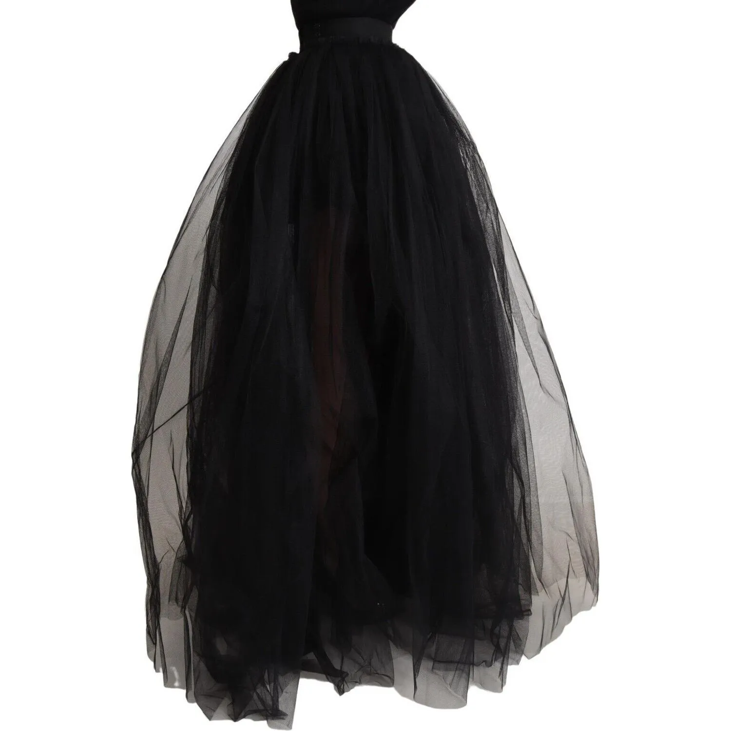 Dolce & Gabbana Elegant Black Tulle A-Line Floor-Length Skirt