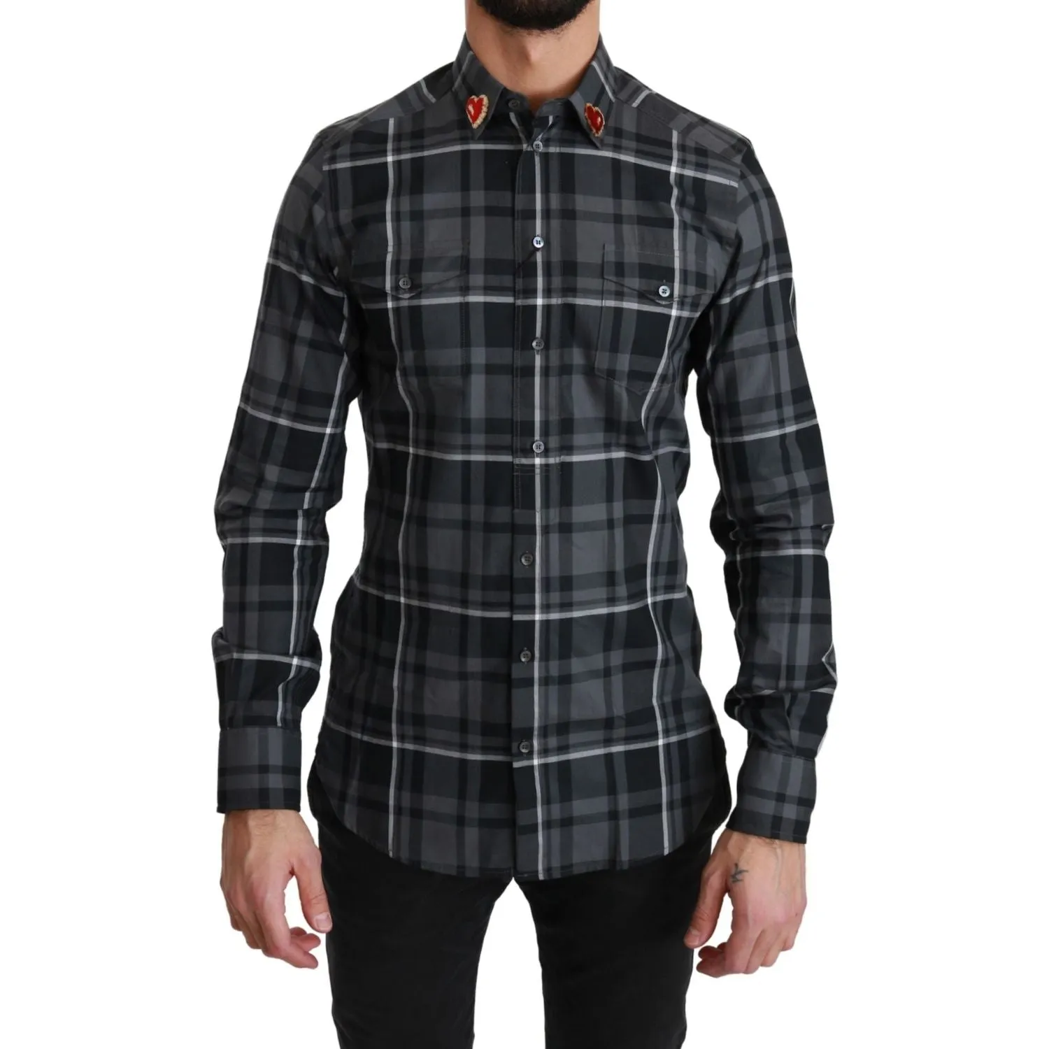 Dolce & Gabbana Elegant Gray Checkered Martini Dress Shirt