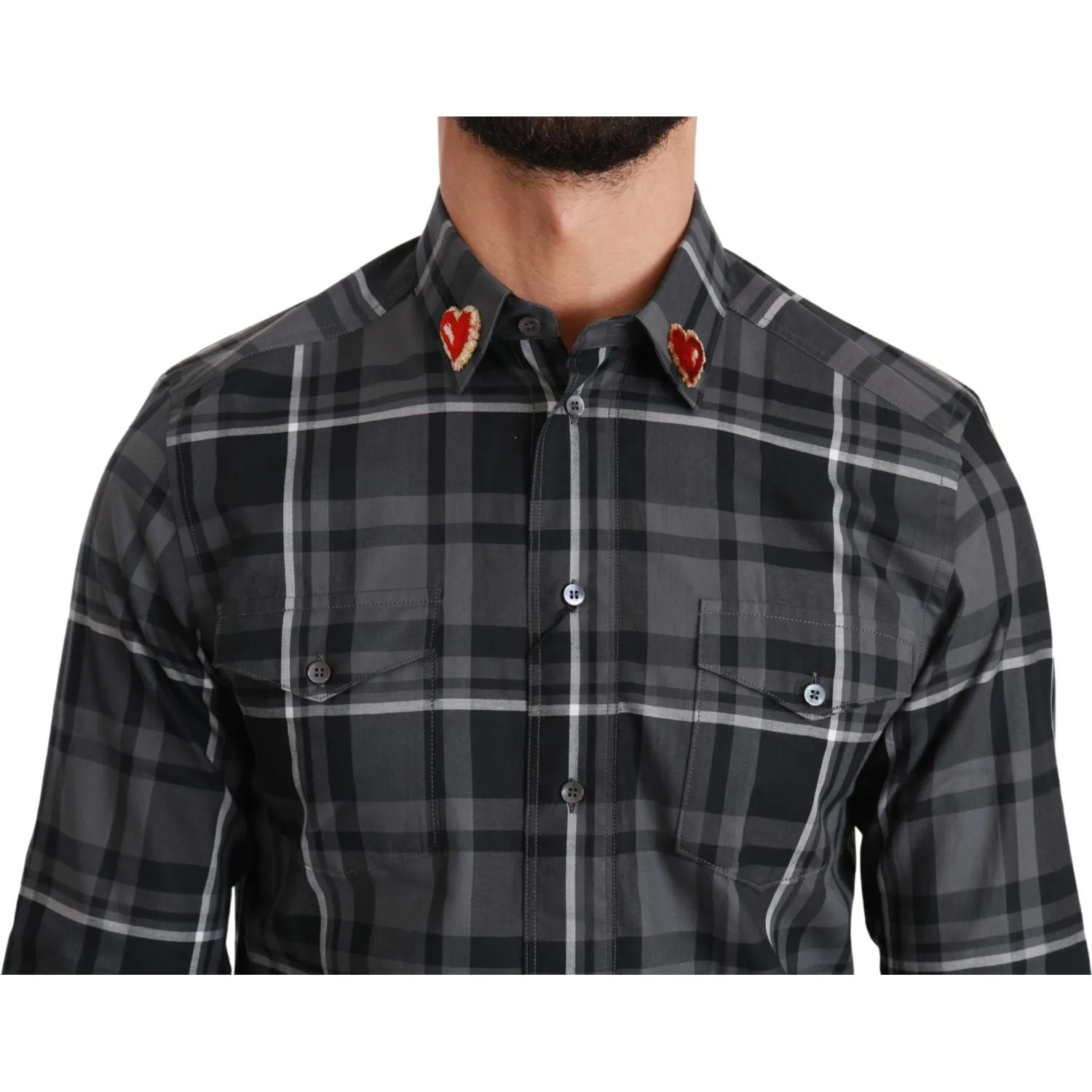 Dolce & Gabbana Elegant Gray Checkered Martini Dress Shirt