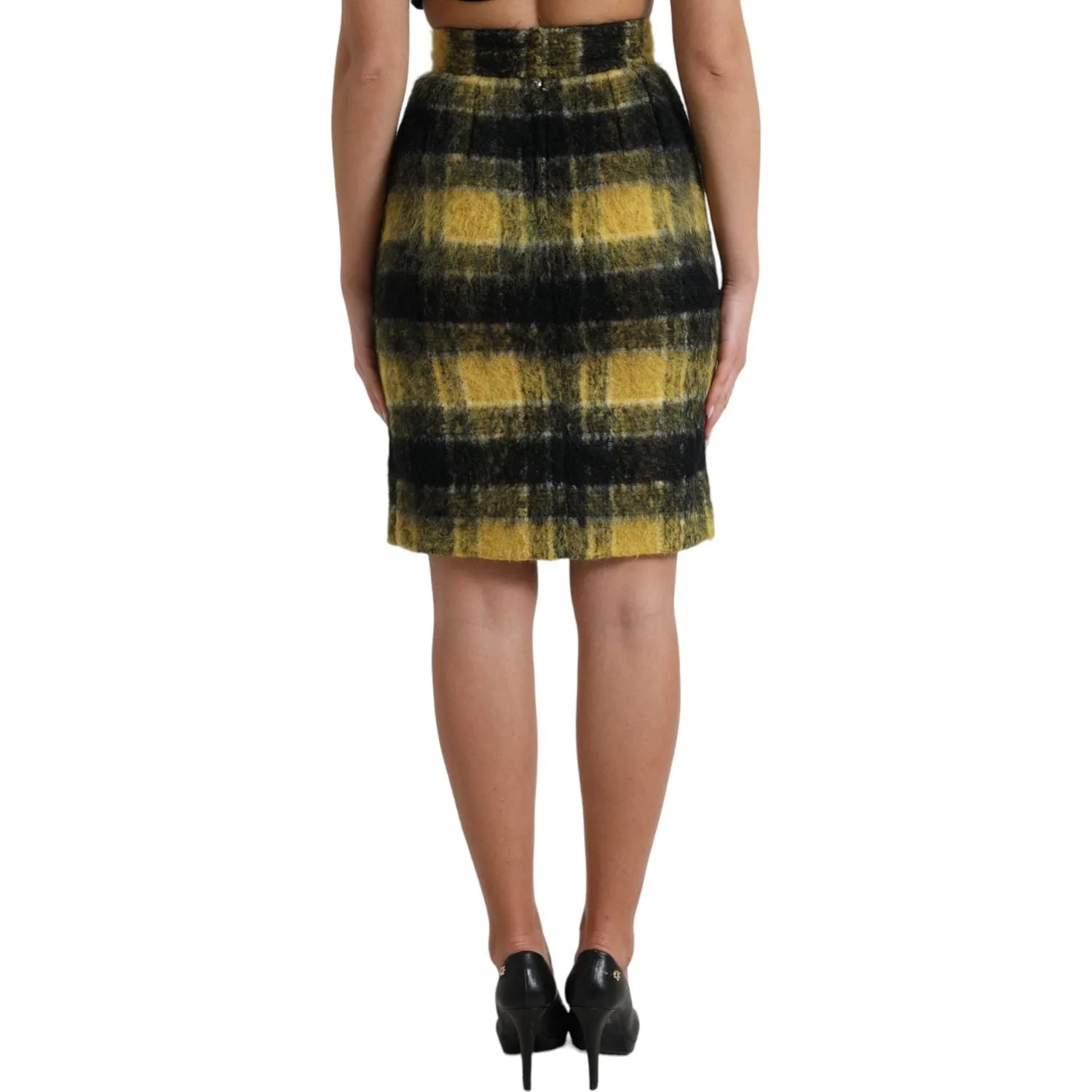 Dolce & Gabbana High Waist Check Print Silk-Lined Mini Skirt