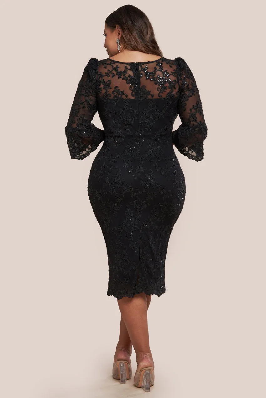 Goddiva Plus Scallop Lace Midi Dress - Black