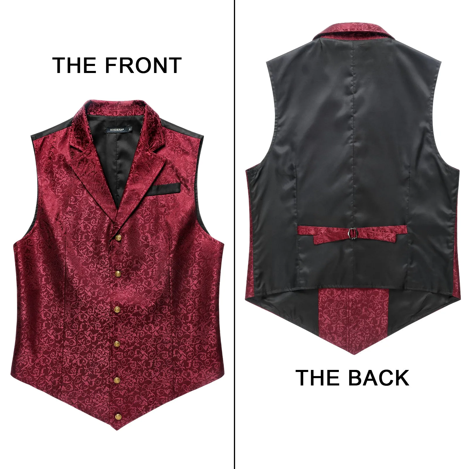 Gothic Lapel Party Vest for Men - BURGUNDY-2