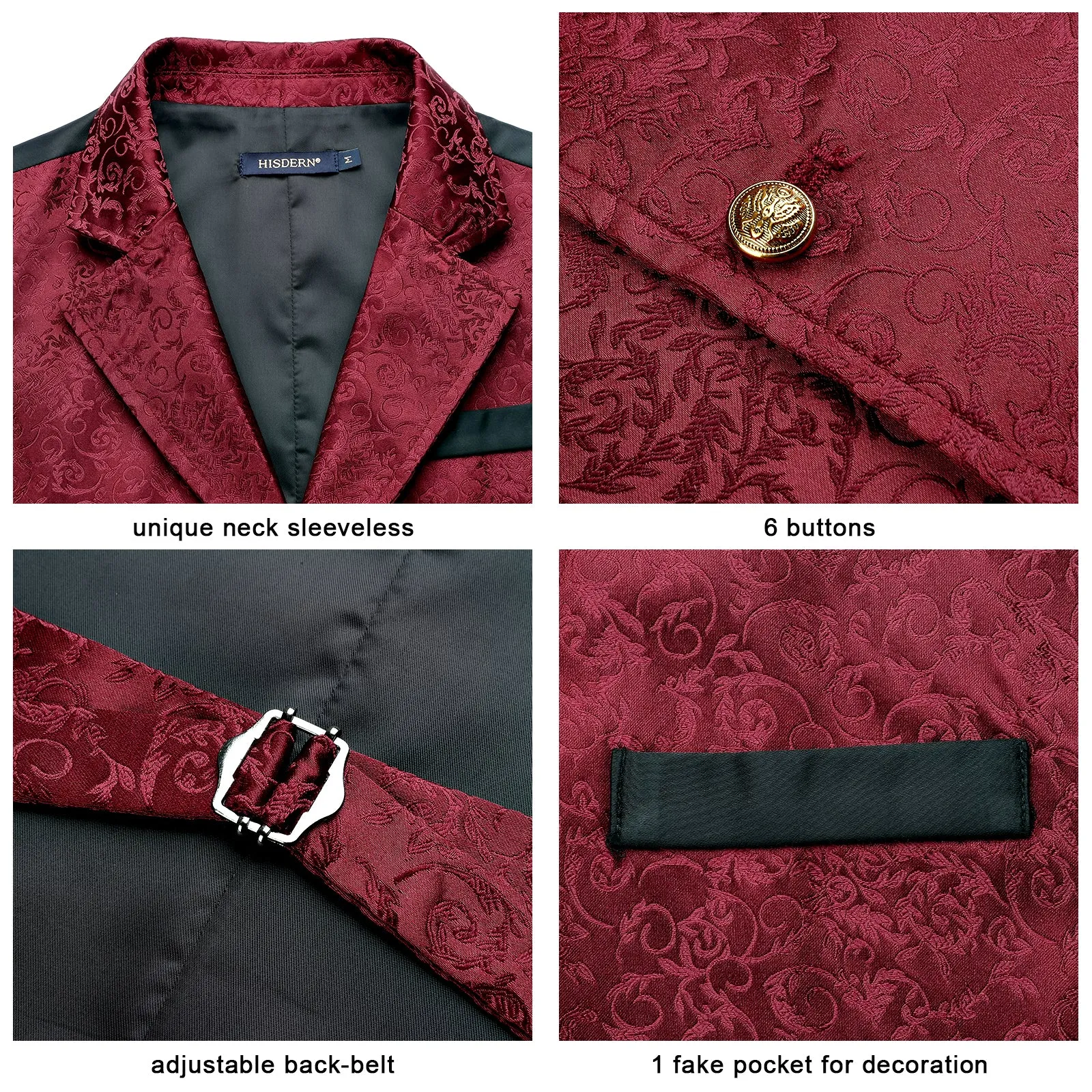 Gothic Lapel Party Vest for Men - BURGUNDY-2