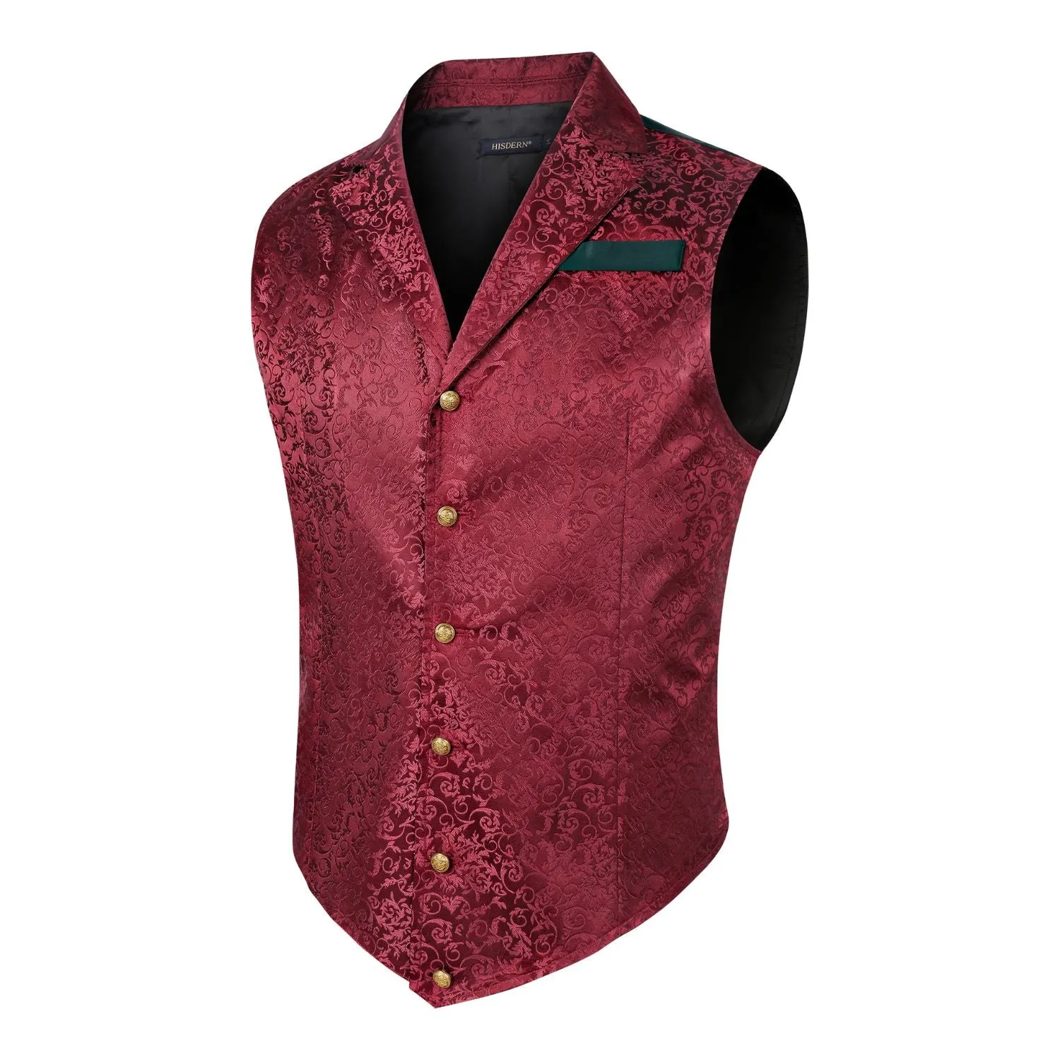 Gothic Lapel Party Vest for Men - BURGUNDY-2