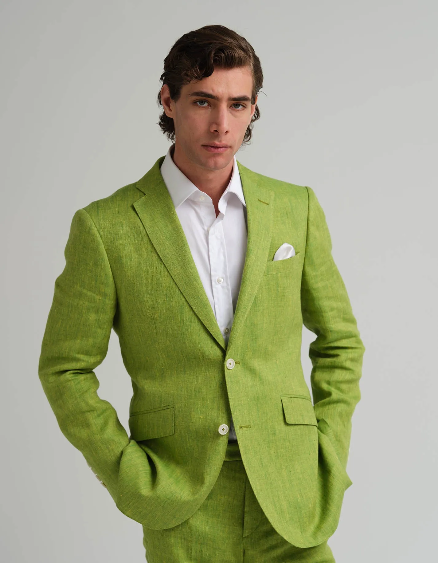 Green & Yellow Herringbone Linen 2 Piece Suit