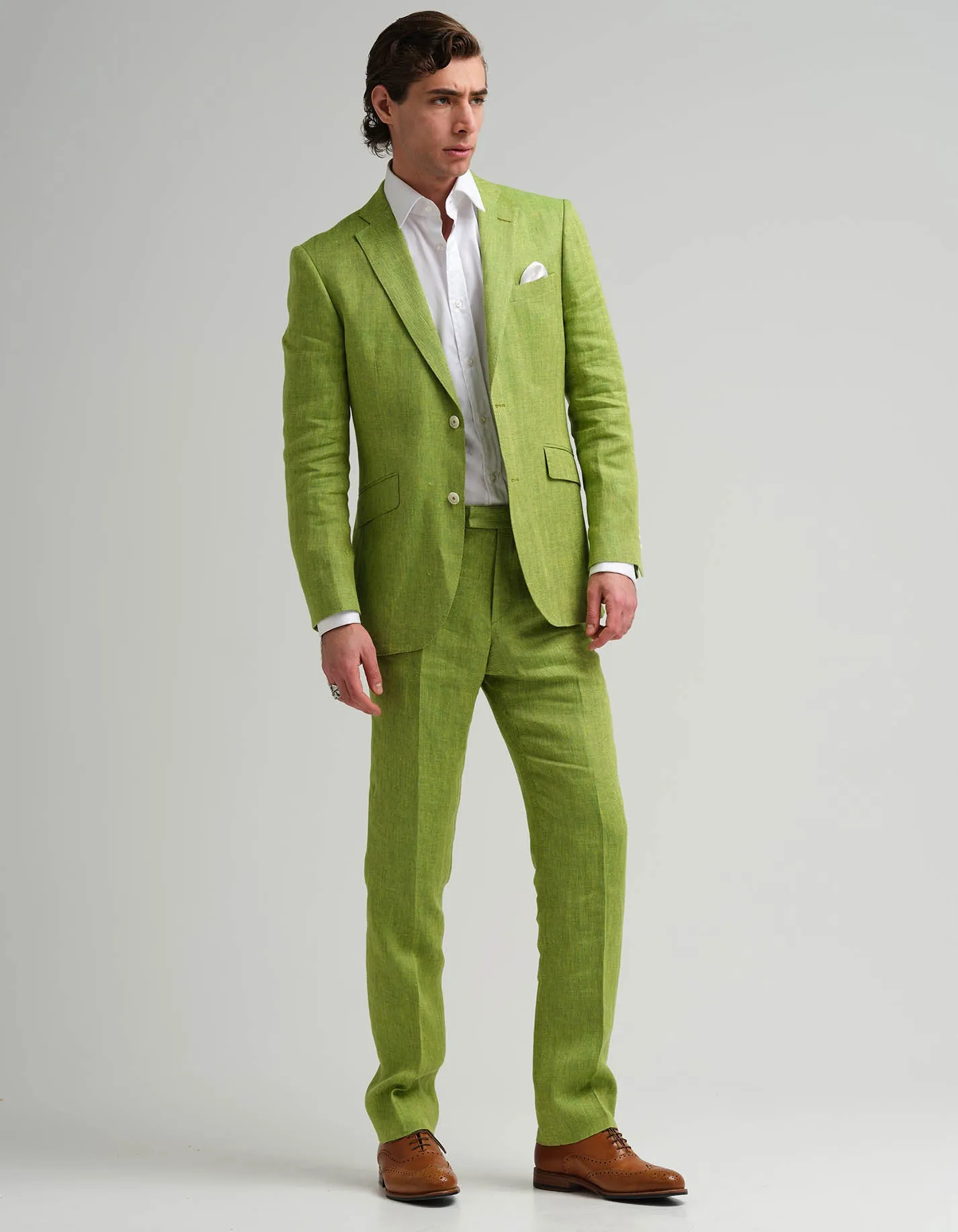 Green & Yellow Herringbone Linen 2 Piece Suit